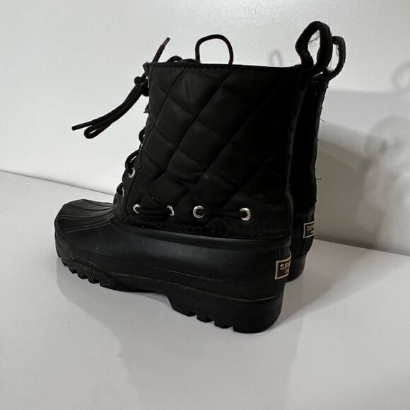 Sperry Black Quilted Rubber Boots Lace Up Waterproof - Picture 2 of 10